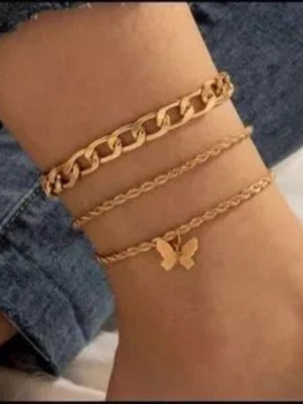 Gold 3 $30 3pc Chain Butterfly Anklets